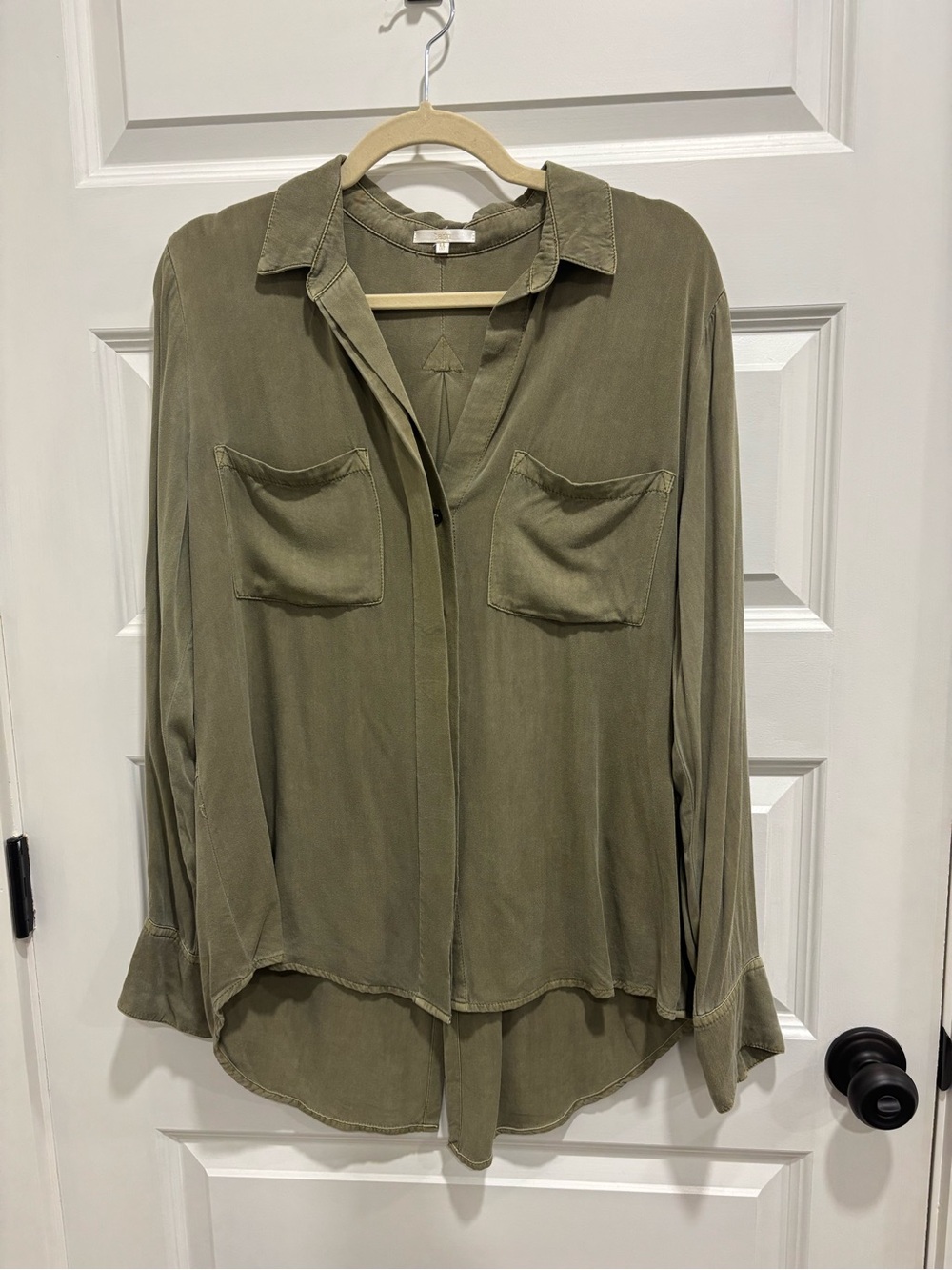 Relaxed Olive Button-Down Shirt - Women's Long Sleeve